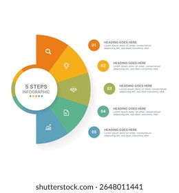 Plantilla circular moderna del diseño de la infografía con 5 puntos de datos