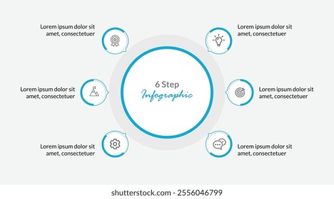 Modern Circular Infographic, Showcase Business Processes in 6 Connected Steps with a Minimal and Professional Look.