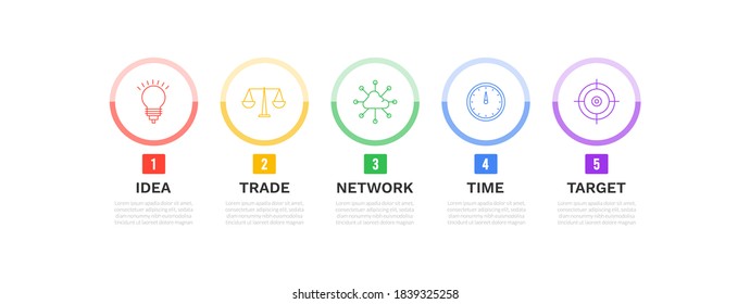 Diseño de infografía circular moderno con cinco opciones de destino. Plantilla de proceso de gráfico. Vector moderno para proyectos y presentaciones de empresas o empresas. 