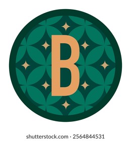 Modern Circular Letter B Symbol Featuring Elegant Gold Accents and a Green Geometric Background