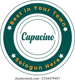 Modernes Rundlogo-Abzeichen mit dem Markennamen Capacino mit editierbarem Slogan-Text in einem sauberen und professionellen Layout. Ideal für Coffeeshops, Cafés, Restaurants, Getränkemarken, Verpackungen, Etiketten, Beschilderung und digitales Branding. Das runde Emblem-Design bietet eine vielseitige und polierte Optik, die sowohl für den Druck als auch für den Online-Einsatz geeignet ist.