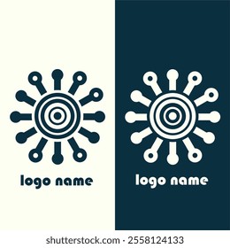 A modern circular logo design with branching elements radiating outward, featuring a minimalist, balanced layout.