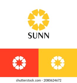 Modern circular logo design concept. Sun logomark illustration. Can representing beam, summer, spark, tech, data.