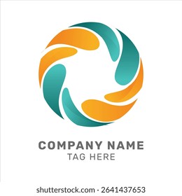 Modern circular logo with dynamic teal and orange shapes forming a swirl, representing unity, innovation, and motion. Ideal for creative, tech, or consulting companies.

