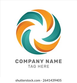 Modern circular logo with dynamic teal and orange swooshes forming a pinwheel, suitable for tech, energy, or creative companies.

