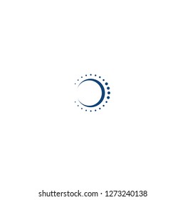 Modern circular logo featuring a crescent shape surrounded by dotted accents, symbolizing balance, motion, and harmony; ideal for branding, technology, wellness, and creative visual identities.