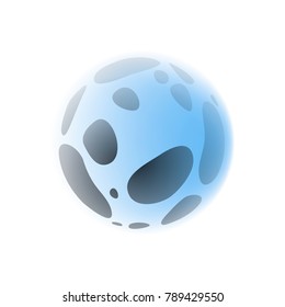 Modern circular logo with irregular abstract oval shapes. Transparency inside layered overlaid orbs. Moving liquid cells or blobs.