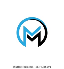 Logotipo circular moderno con la letra M en azul y negro. Estilo de monograma limpio para uso de marca, identidad digital, corporativo y empresarial.