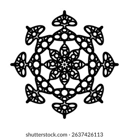 Modern Circular Mandala with Geometric and Organic Elements in Black