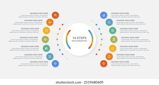 Plantilla redonda circular moderna del diseño de la infografía con 14 puntos de datos