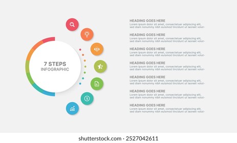 Modelo moderno circular redondo de design infográfico com 7 pontos de dados