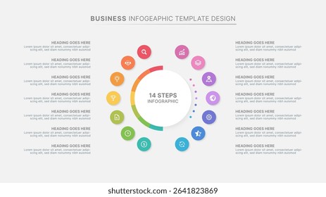 Modern Circular Round Infographic Design Template with 14 Data Points