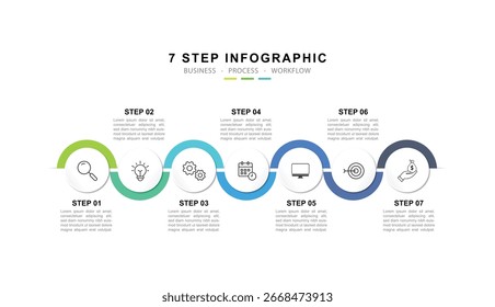 Modern Circular Round Infographic Design Template with 7 options. for your business data. Vector Illustration