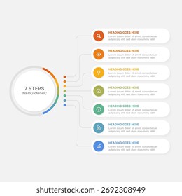 Modelo moderno circular redondo de design infográfico com 7 pontos de dados