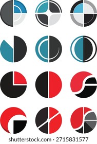 Modernes kreisförmiges, in Scheiben geschnittenes geometrisches Logo-Set