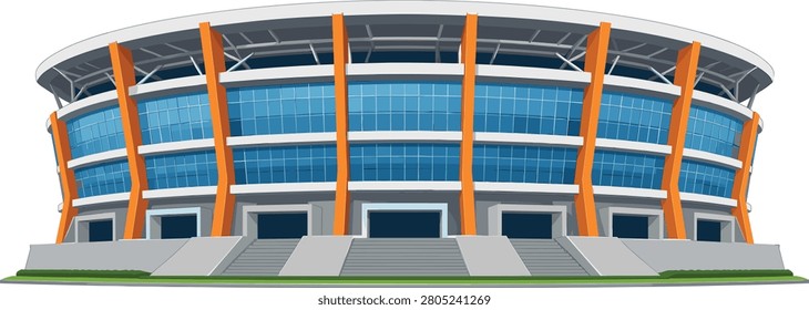 Modern circular stadium building with glass panels orange supports and curved roof showcasing contemporary sports and event architecture

