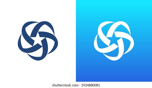 modern circular star logo, pentagonal star ribbon logo, star ball logo icon template