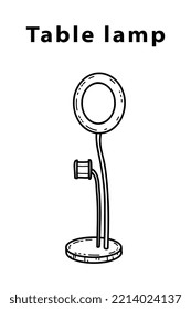 Modern circular table lamp in the style of doodles for selfies and videos, hand-drawn different types of styles, modern and vintage. Vector illustration