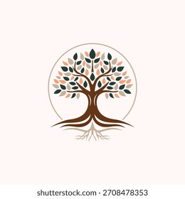 Modern circular tree logo featuring clean lines and balanced shapes, creating a minimal, stylish, and nature-inspired emblem for contemporary branding.