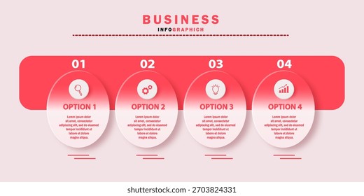 Modelo de infográfico de fluxo de trabalho circular moderno para apresentações comerciais. Limpe o gráfico de processo em 4 etapas com ícones mínimos, ideal para Web, relatórios e demonstrações corporativas.