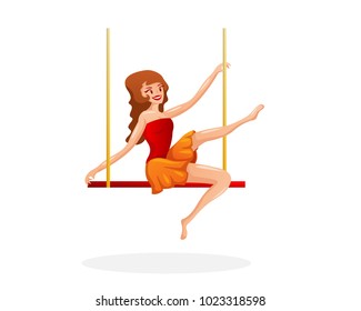 Modern Circus Female Trapeze Cartoon Character Illustration