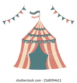 Modern circus tent. Vector illustration in pastel colors isolated on white background