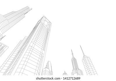 modern city 3d architecture, vector illustration