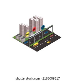 Modern city with 5G network isometric 3d vector illustration concept for banner, website, illustration, landing page, flyer, etc.