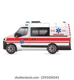 A modern city ambulance used for emergency medical response and patient transport. Ideal for educational materials, healthcare awareness, and emergency response projects