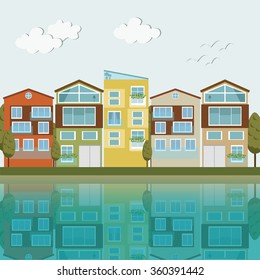 Modern city. Apartments For Rent / Sale, Real Estate. New buildings with water area.
