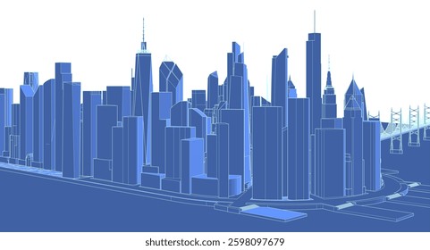 modern city architectural landscape sketch 3d illustration	