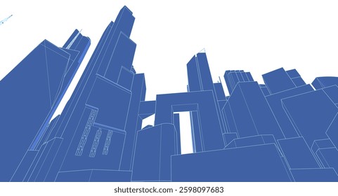 modern city architectural landscape sketch 3d illustration	