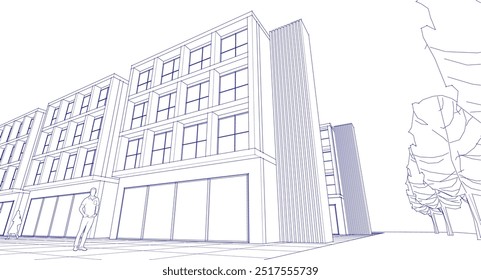 modern city architecture street 3d illustration