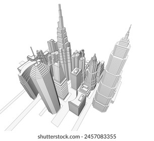 Modern city architecture vector 3d illustration