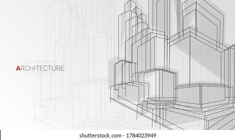 Modern City Architecture. Vector Background With Abstract Architectural Sketch Of Industrial Buildings. Illustration, Panorama