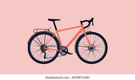 Modern City Bicycle or Touring Bike, Travel and Transportation Concept, Flat Vector Illustration Design