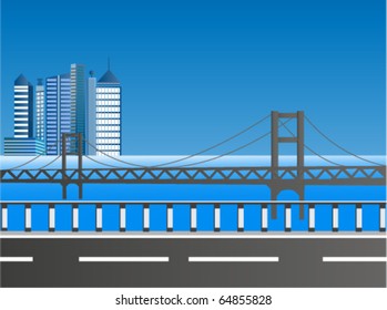 Modern city and bridge