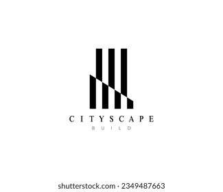 Modelo de diseño del logo de la construcción de una ciudad moderna para la identidad de negocios.