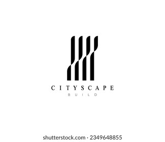 Modern city building logo design template for business identity. Abstract city landscape vector symbol.