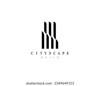 Modern city building logo design template for business identity. Abstract city landscape vector symbol.