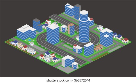 Modern City And Building, Road And Overhead Highway, Vector Illustration