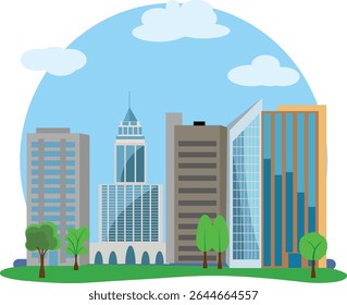 Modern city buildings design, flat cartoon element