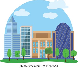Modern city buildings design, flat cartoon element