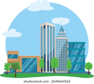 Modern city buildings design, flat cartoon element