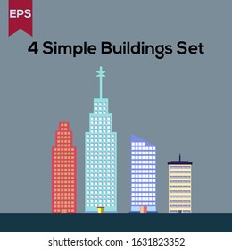 Modern City Buildings Flat Icons Set.