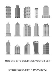 Modern City Buildings and Houses. Flat Vector Icons Set.