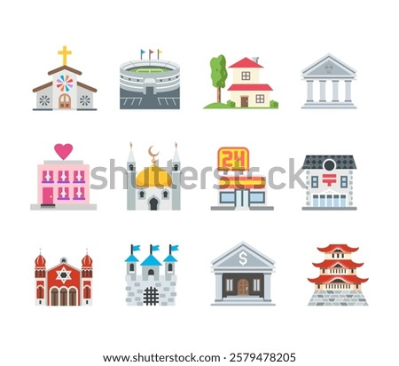 Modern city buildings set vector illustration isolated