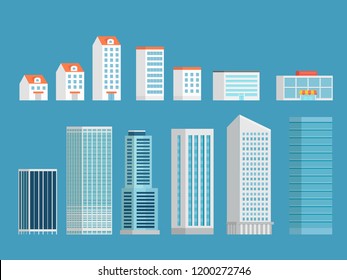 Modern city buildings vector clipart. Isometric buildings set