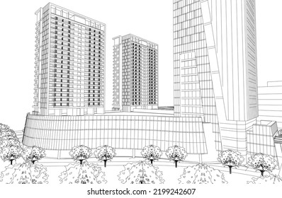 Dibujo vectorial de edificios urbanos modernos