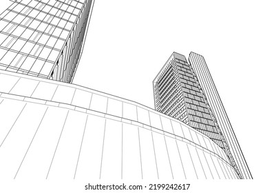 Modern city buildings vector drawing